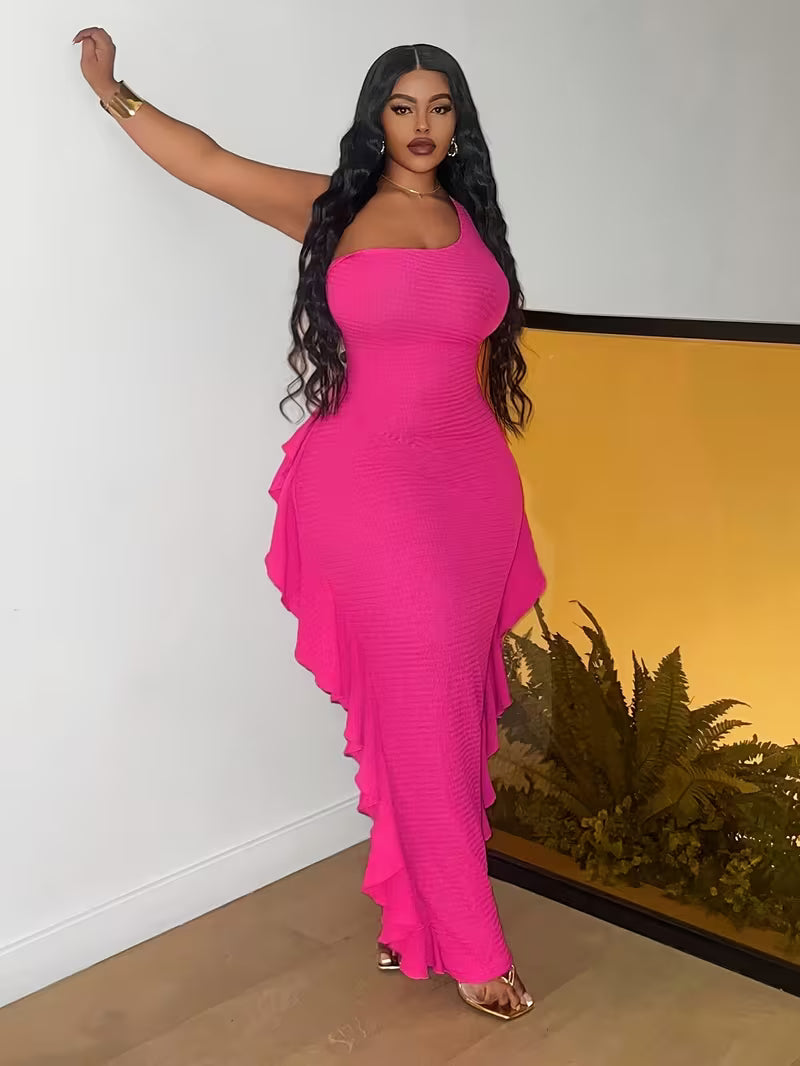 Claudia Joy One Shoulder Chic Ruffle Dress